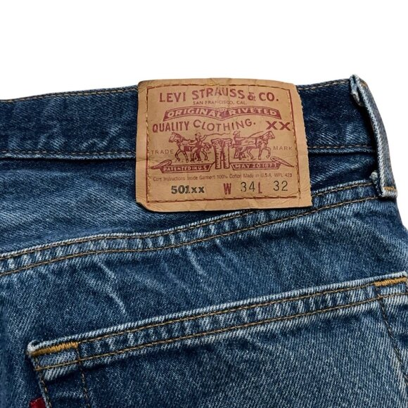 Levi's Denim Jeans Mens 34x32 (Fits 32x30) 501XX Blue Made in USA Vintage 90s - Picture 4 of 6